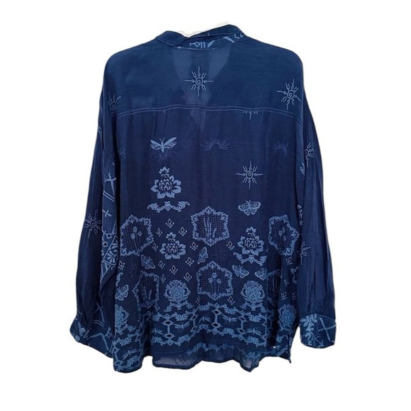 Johnny Was button down blue blouse in In Firefly Glow Navy NEW - Picture 3 of 10
